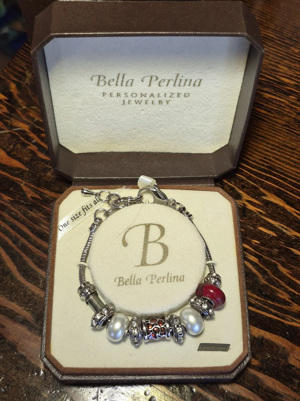 Bella Perlina Silver Charm Bracelet with Pink Accent Bead